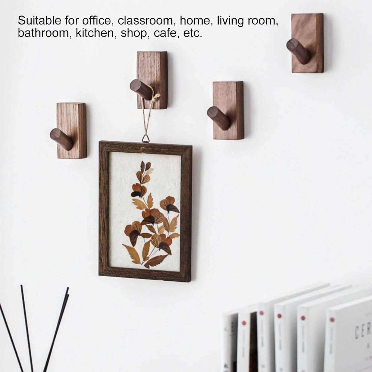 porte manteau mural bois,crochet mural adhesif,patères porte manteaux pour entrée,patere enfant,patere murale (Rectangle Noyer Noir-2P) - 3