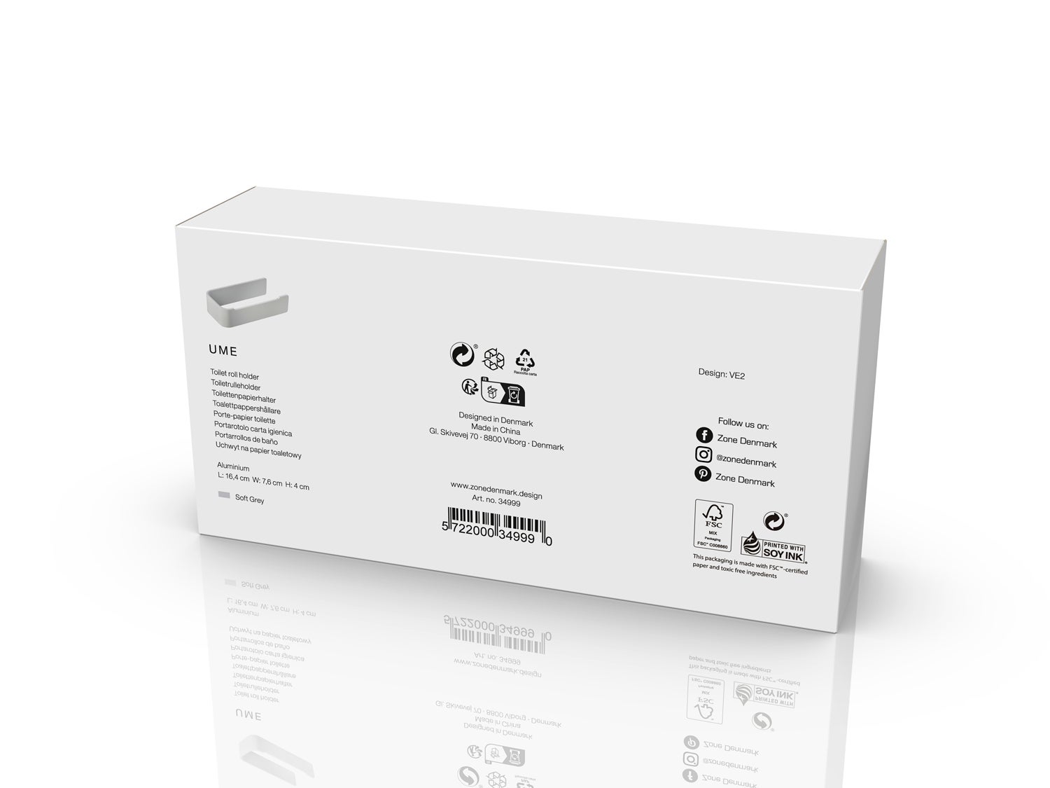 Zone Denmark Ume Porte-papier toilette 16,4 x 7,6 x 4 cm Gris clair - 4