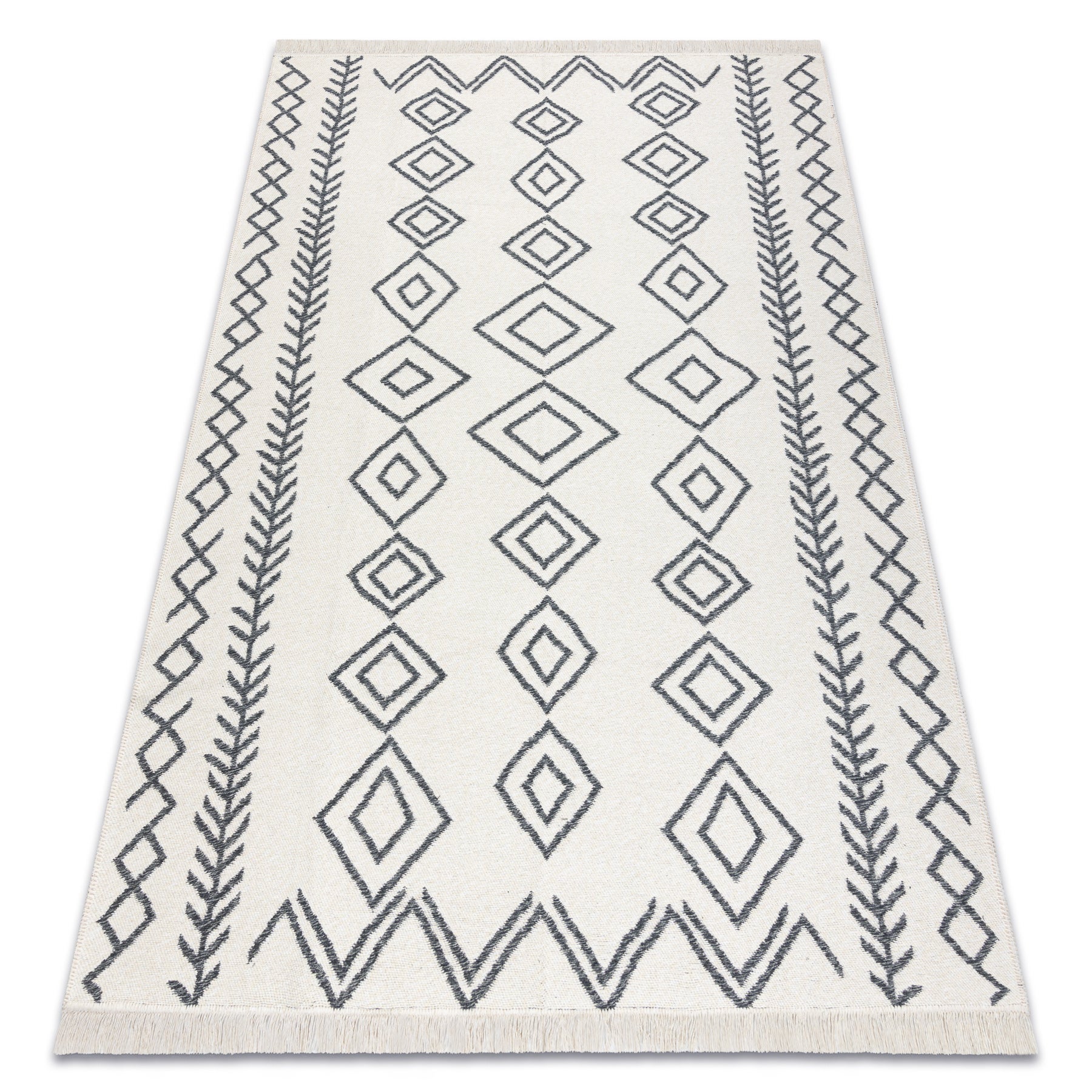 Dywan TWIN 23000 Boho, bawełna, dwustronny, romby Ekologiczny frędzle - antracyt / krem 80x300 cm - 2