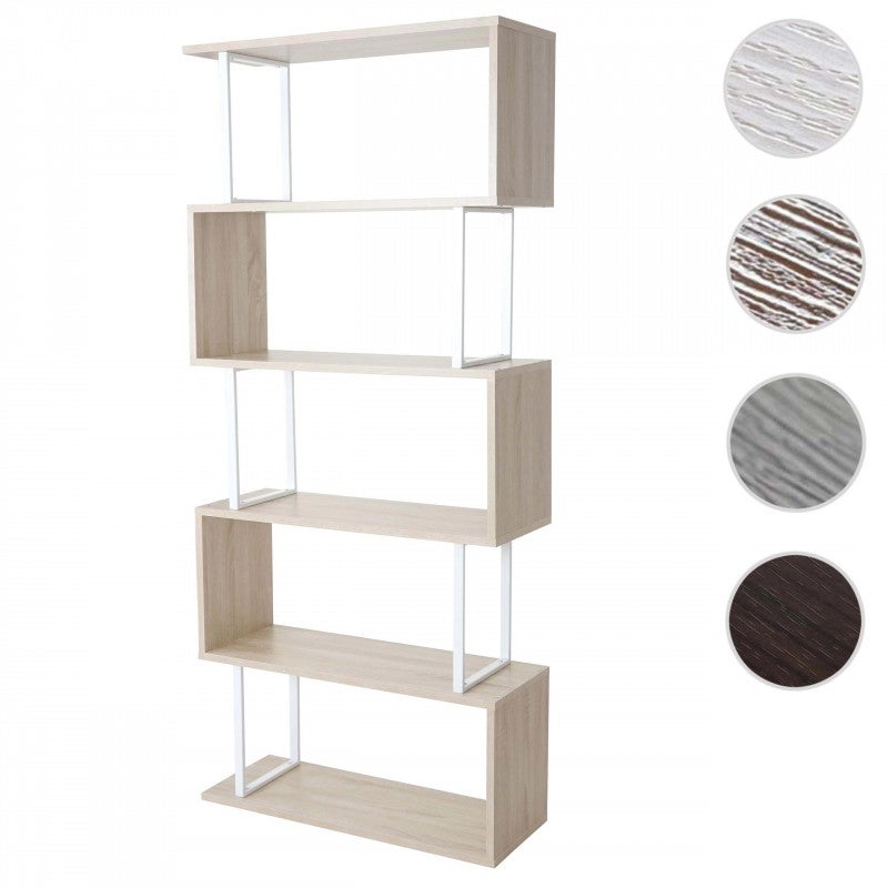 Regał HWC-A27, wolnostojący regał, półka do salonu, 183x80cm struktura 3D 5 poziomów ~ wygląd dzikiego dębu, czarny metal