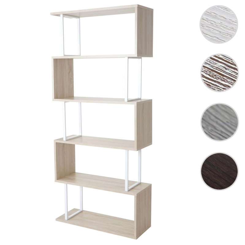 Regał HWC-A27, wolnostojący regał, półka do salonu, 183x80cm struktura 3D 5 poziomów ~ wygląd dzikiego dębu, czarny metal