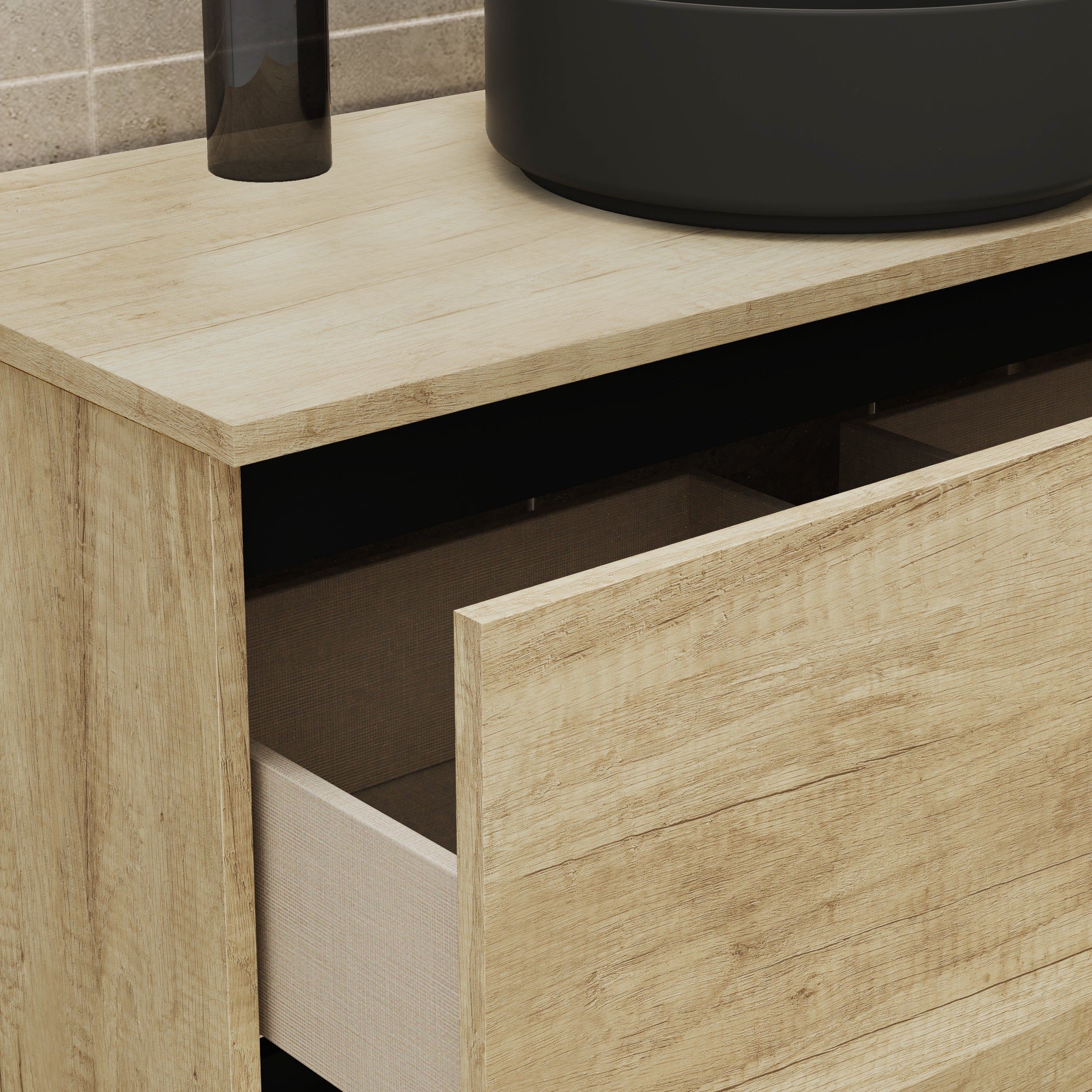 ENSEMBLE DE SALLE DE BAIN GLOOM | MEUBLE DE SALLE DE BAIN SUSPENDU | 80 CM NATURE | DEUX TIROIRS | LAVABO SUR PLAN | MEUBLE MONTÉ | ALDAY - 4