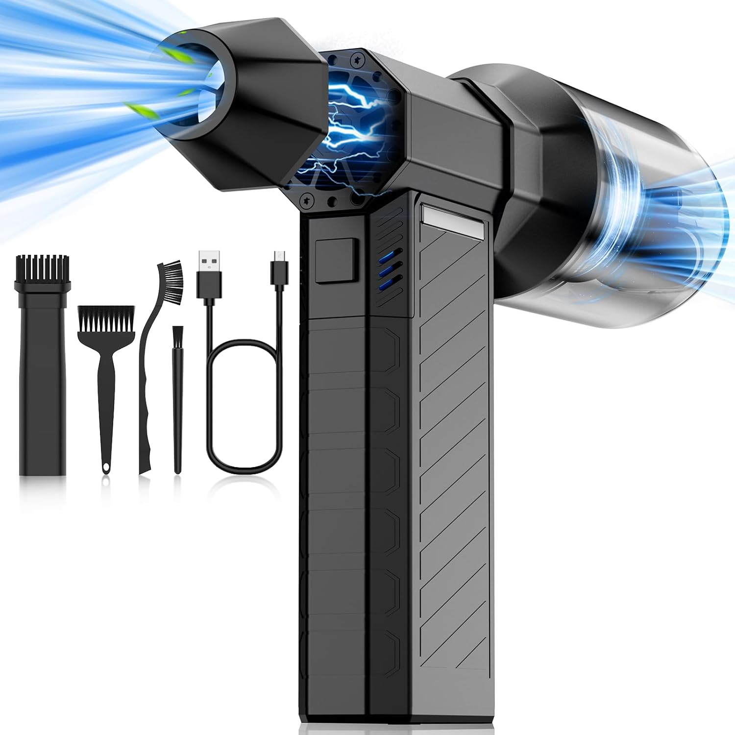 Souffleur à Jet Turbo Sans Fil Rechargeable 2 Batteries - Aspirateur Souffleur Puissant Pour Maison, Voiture, Jardin Et Feuilles
