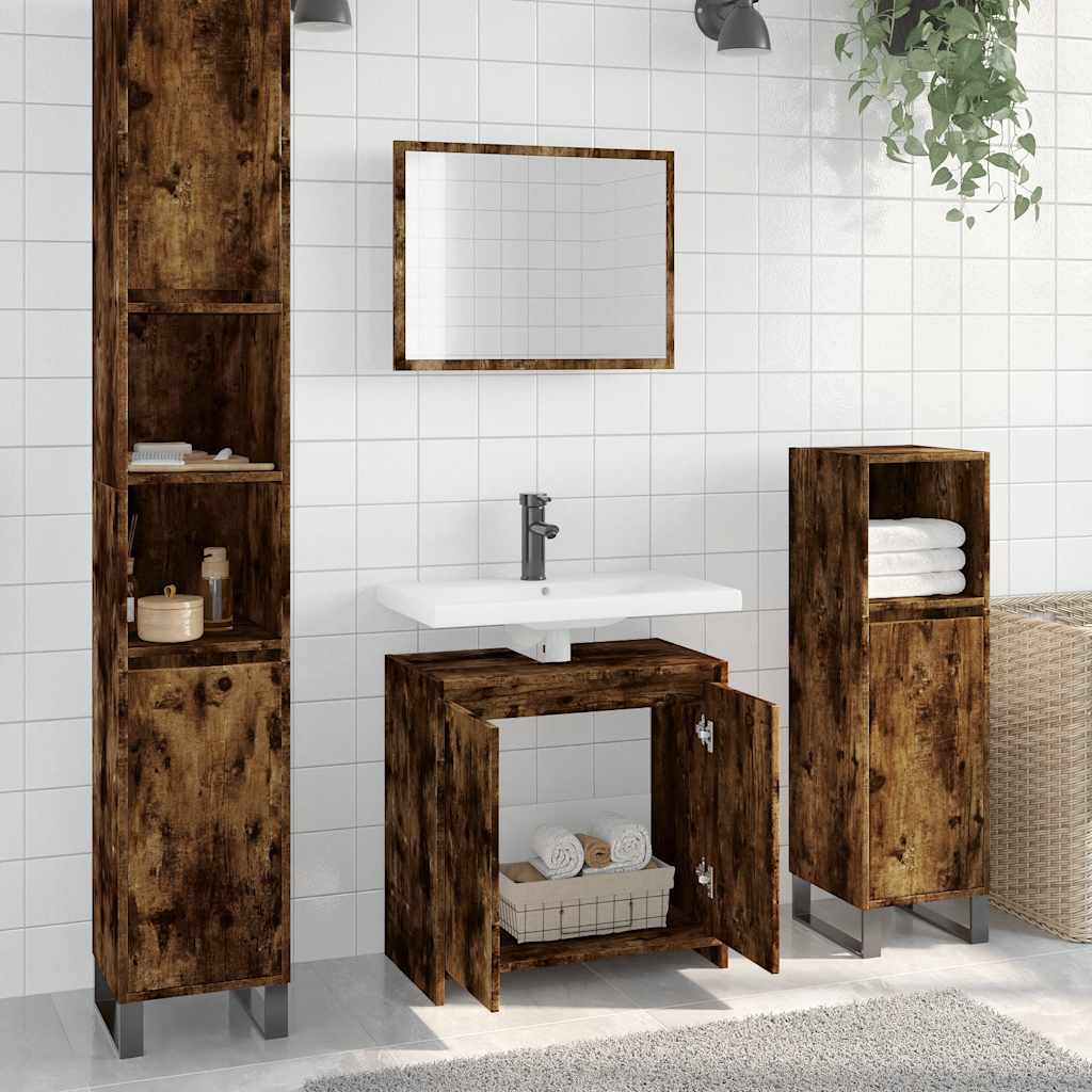 Juego de muebles de baño de 2 piezas, roble ahumado.