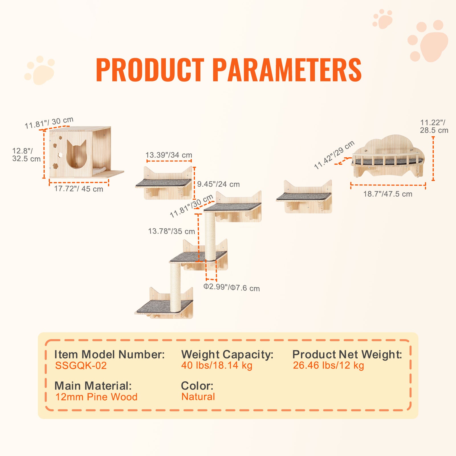 Ensemble d'étagères murales pour chat,SucceBuy perchoirs avec planches de saut,nid,barrière et arbre à grimper,supporter jusqu'à 40 lb - 9