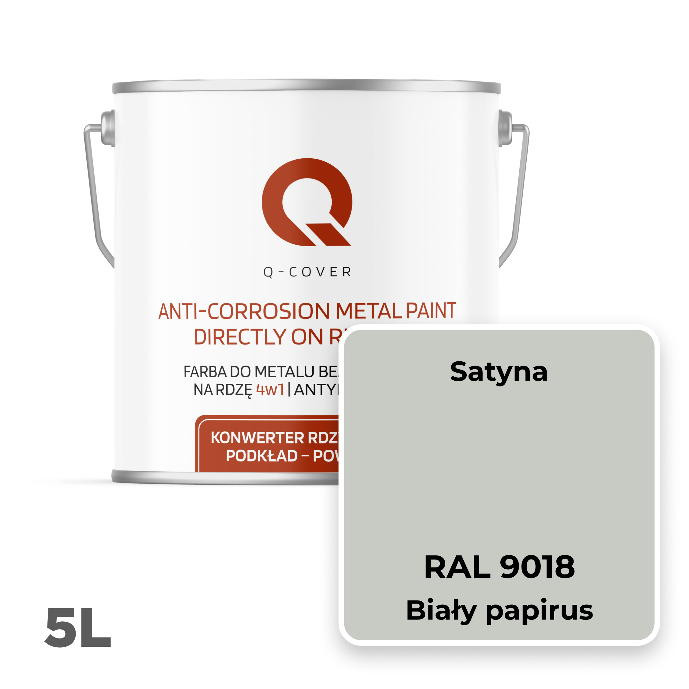 Farba do Metalu Prosto na Rdzę 4w1 Q-Cover Biały papirus RAL9018 Satyna 5L - 2