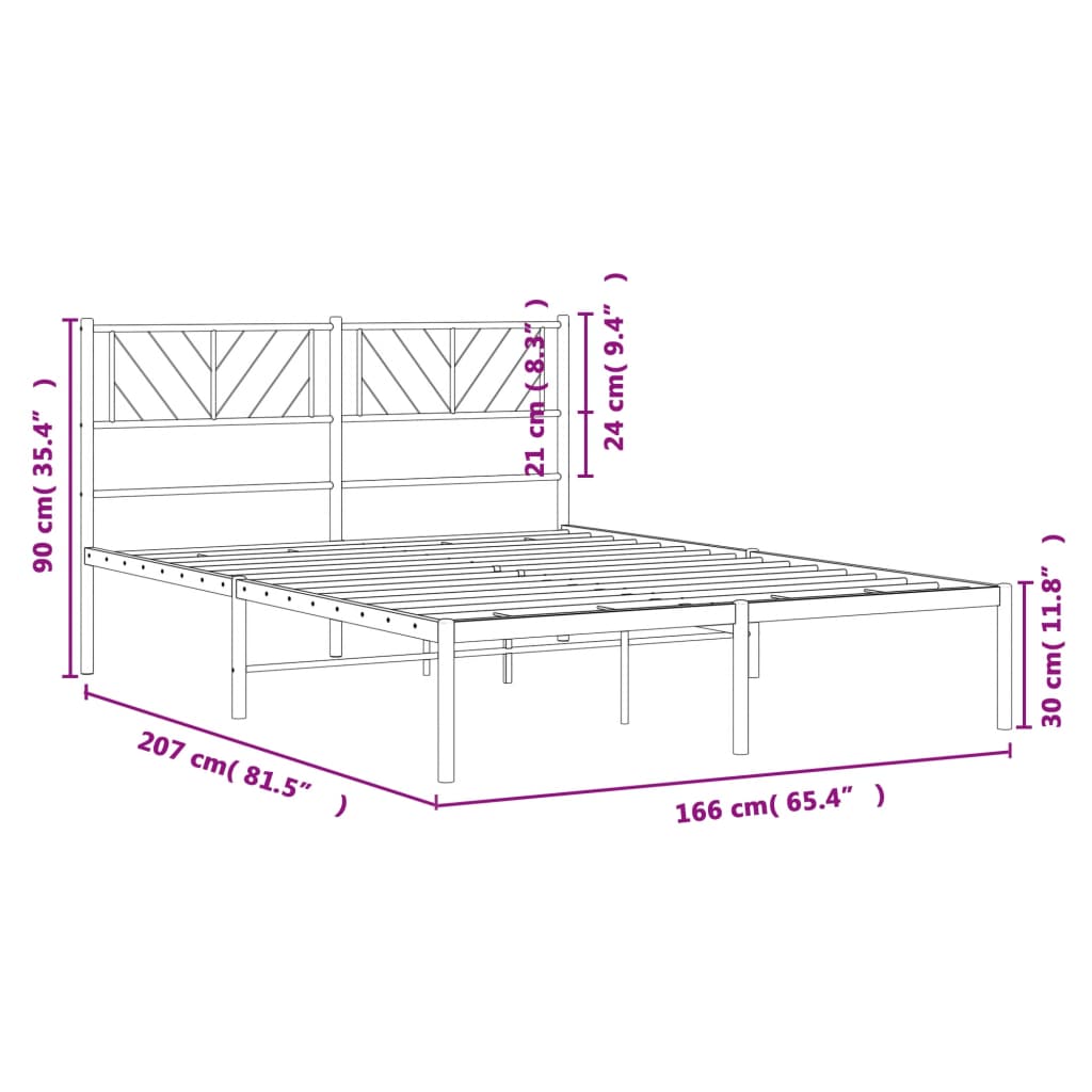 Estructura cama sin colchón con cabecero metal negro 160x200 cm vidaXL - 3