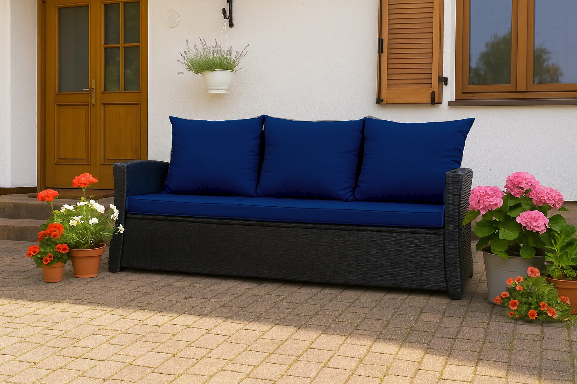 Coussins de canapé meubles de jardin en résine tressée Bleu, Coussins balançoire d'extérieur 110x60x50cm Coussin pour banquette 2 places mix - 4
