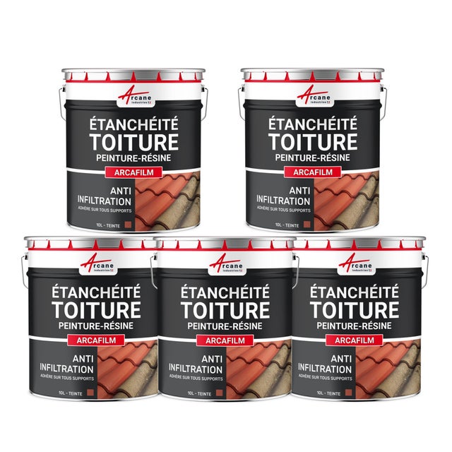 Étanchéité Toiture, Résine d'étanchéité colorée : ARCAFILM Tuile - Offre Spéciale : 5 x 10L - ARCANE INDUSTRIES