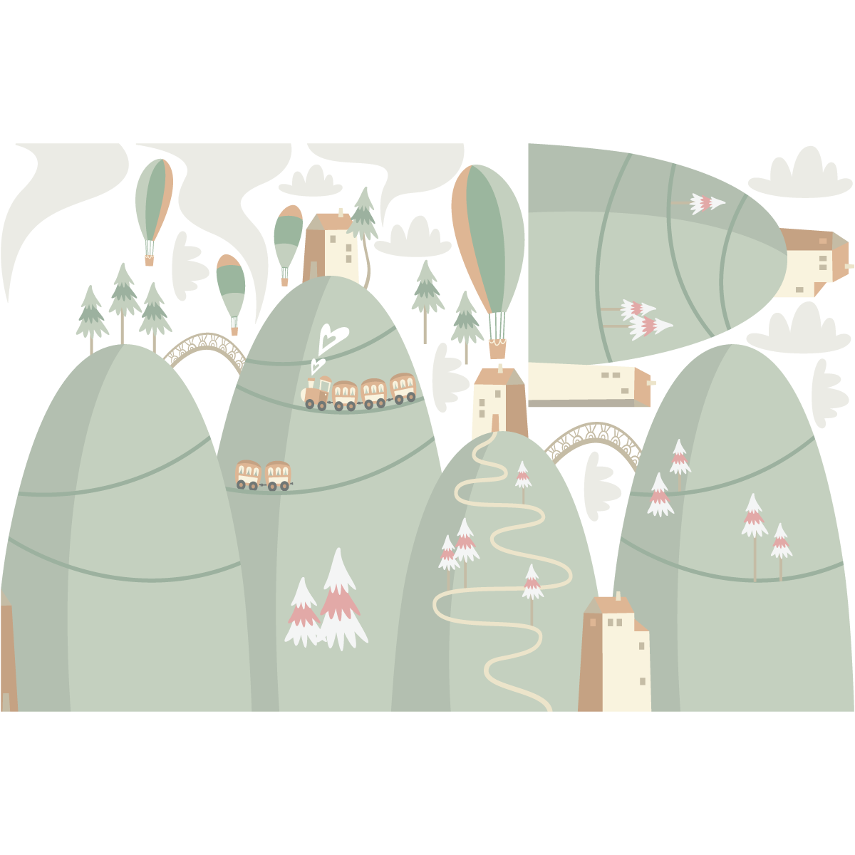 Adesivo bambino di montagna scandinavo mongolfiere nel villaggio - Sticker adesivo - adesivi murali - 60x90cm - 2