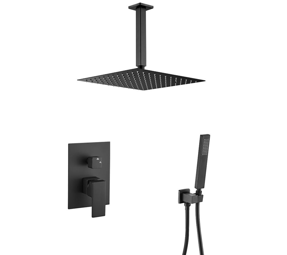 Paini Soffione Quadrato 200mm Doccia - Fissaggio A Soffitto - Nero Opaco Anticalcare In ABS