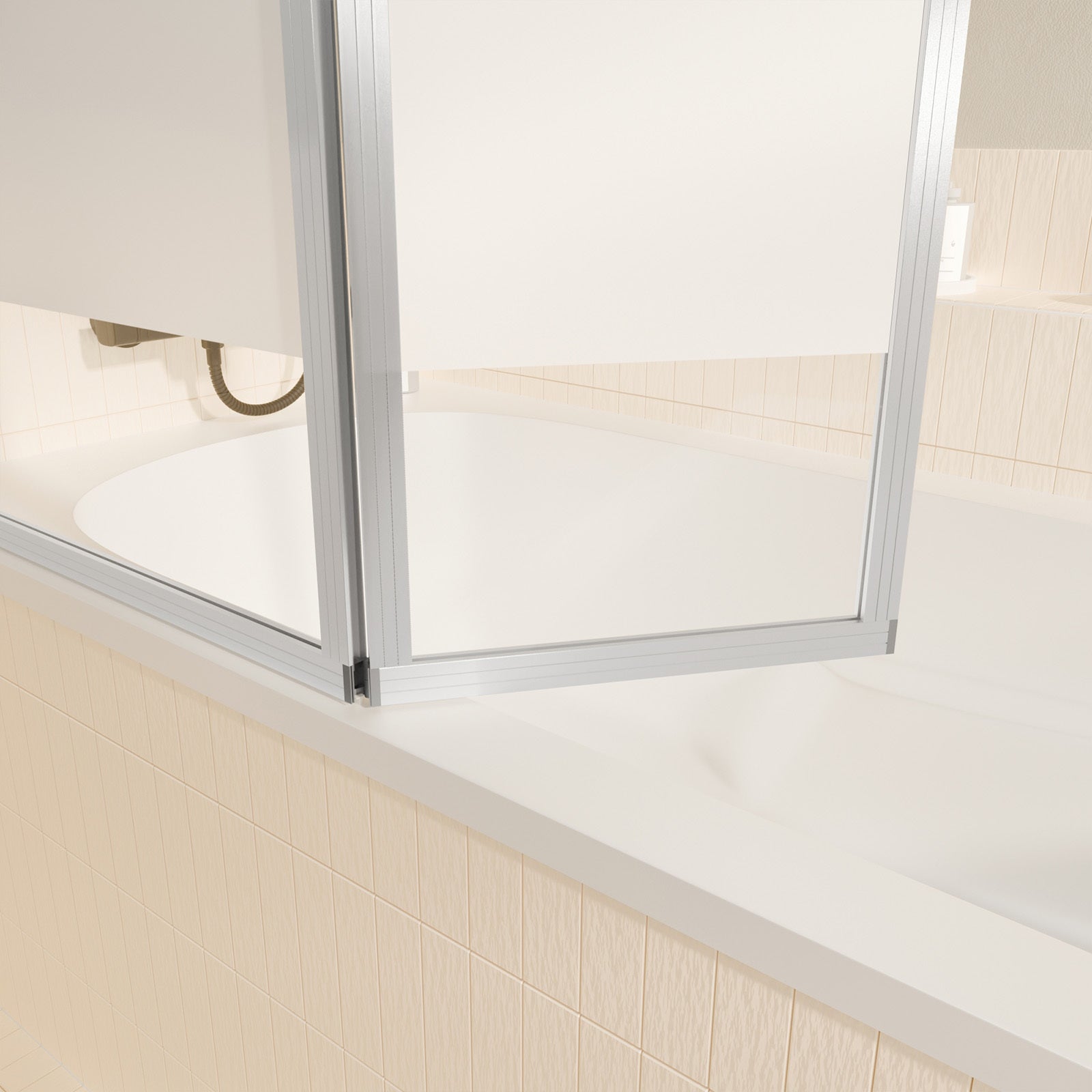 Pare baignoire relevable 139x105cm avec volet - verre transparent avec bande depolie - 6