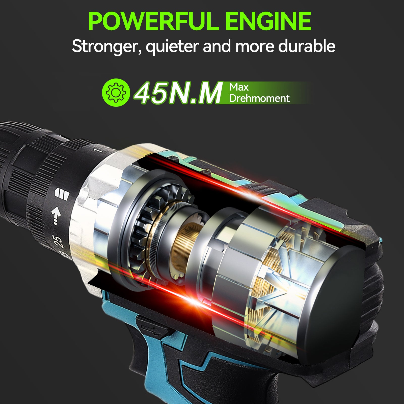 Trapano avvitatore a batteria da 21 V: 2 batterie da 1500 mAh, 3 in 1 (avvitamento, foratura, foratura a percussione), cacciavite - 8