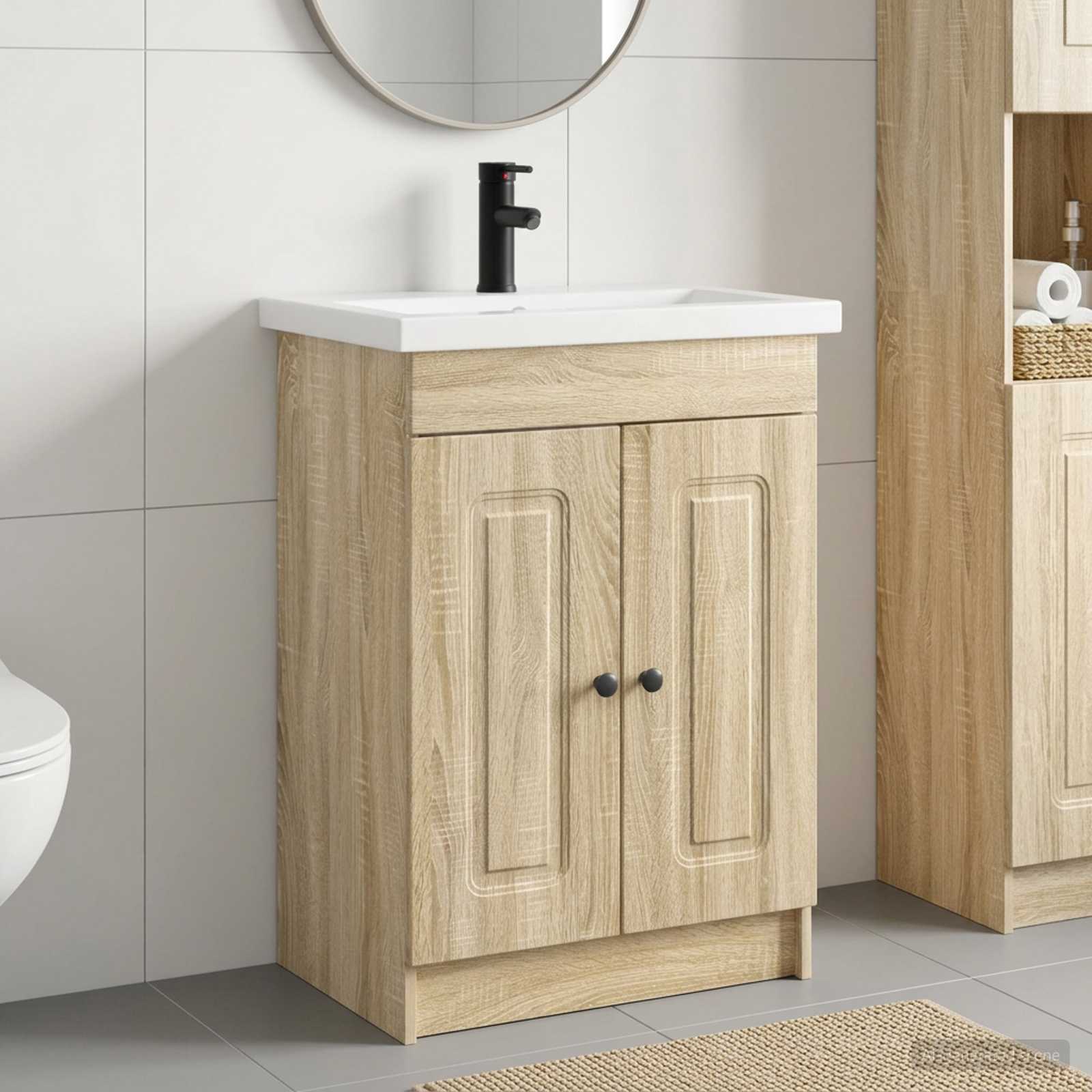 Conjunto de muebles de baño, roble, 56 × 37,5 × 81 cm