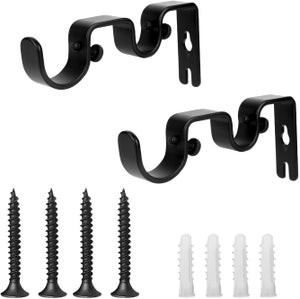 Ganci Per Aste Per Tende Doppie - 6 Staffe In Metallo Nero Con Viti, Supporti A Doppia Asta - 2