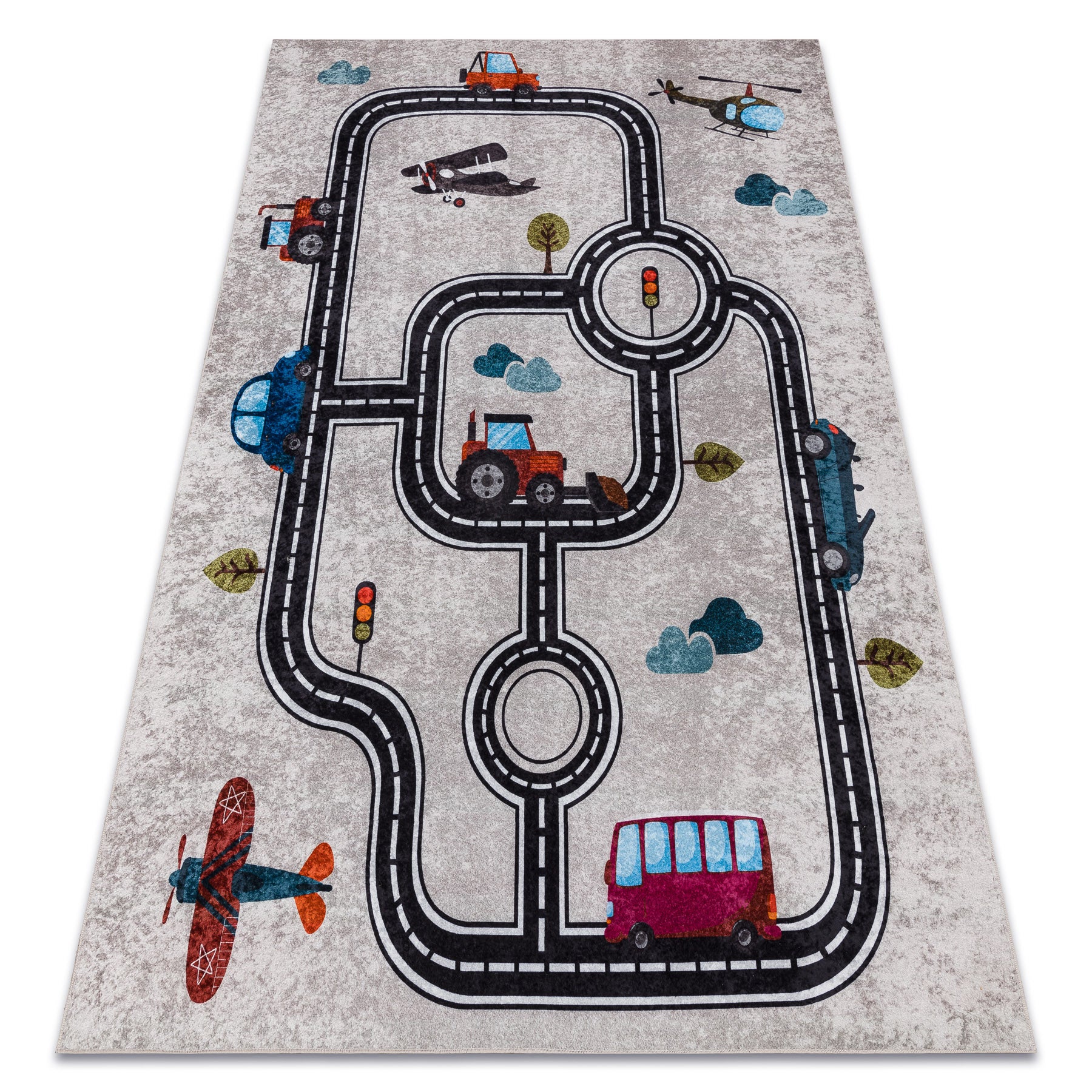 Dywan do prania JUNIOR 52242.801 Miasto, uliczki dla dzieci, antypoślizgowy - beż / czarny 160x220 cm
