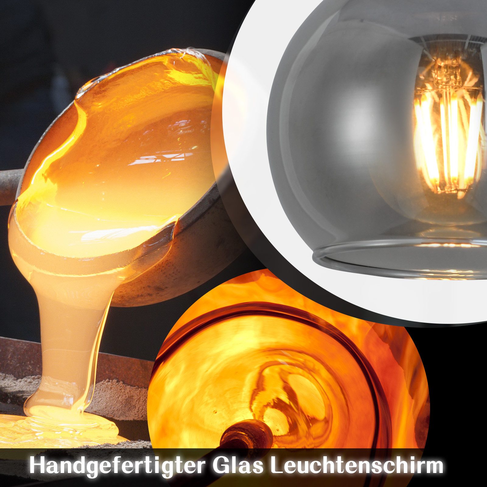 NETTLIFE Vintage 3-płomienna lampa wisząca szkło E27 lampa do jadalni regulowana wysokość industrialna - 5