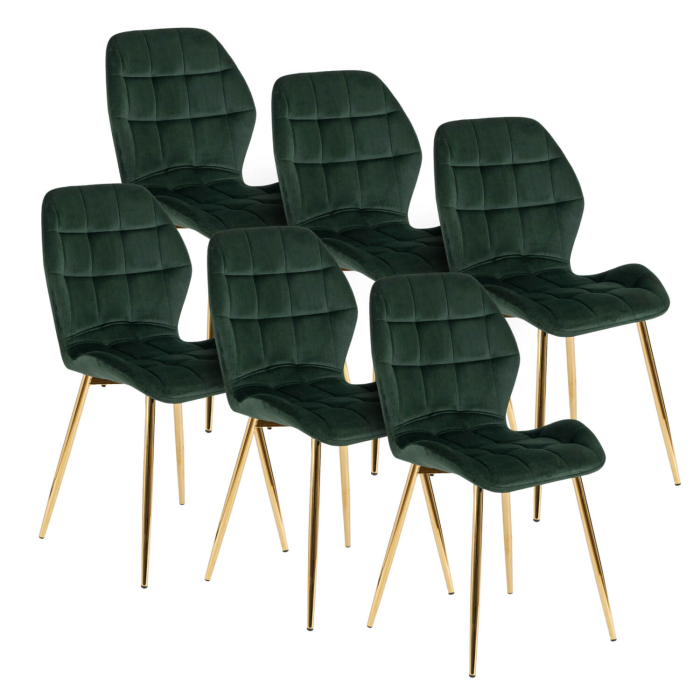 Zestaw Krzesło Tapicerowane Welurowe Kuchenne Zielone Do Jadalni LUCKY 6x
