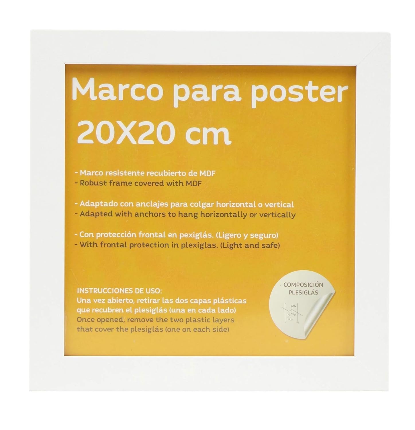 Nacnic Cadre en bois MDF blanc et verre acrylique, protection et présentation de photographies, impressions, affiches, tableaux, chambre 20 x 20 cm - 2