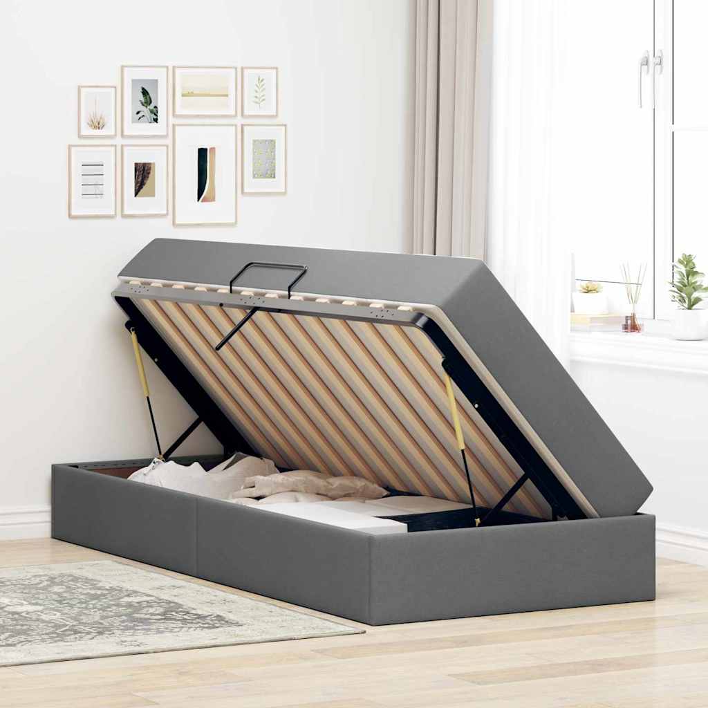 Lit avec rangement et matelas en polyester gris foncé, pour la chambre, 90 × 190 cm - 4