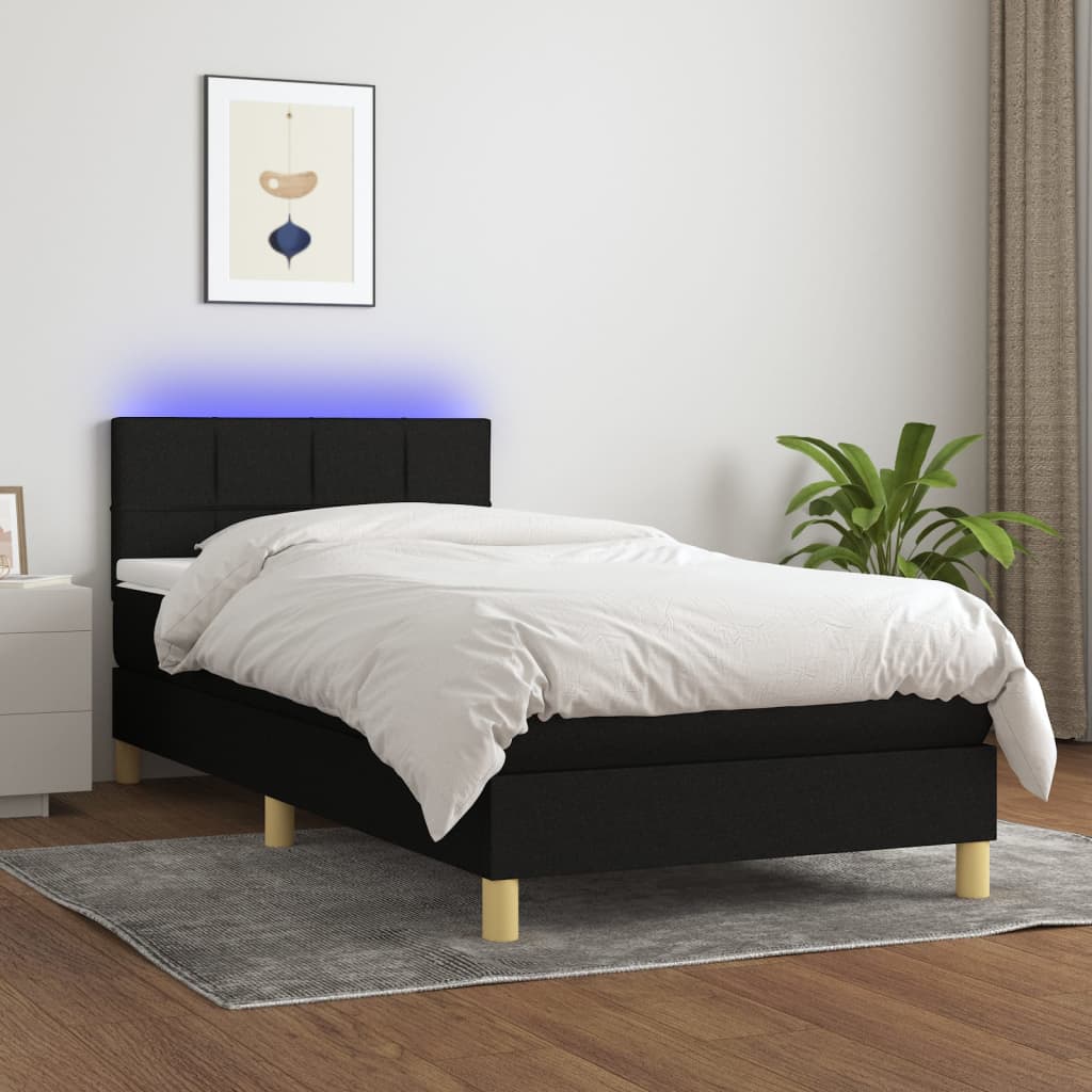 Maison Exclusive - Sommier à lattes de lit avec matelas et LED Noir 90x200cm Tissu - 9