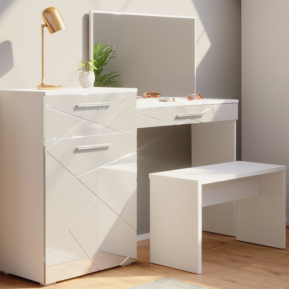 Coiffeuse Vicco Irma Avec Miroir Et Banc – Blanc – 3 Tiroirs – Pour Chambre Ado – Neuve