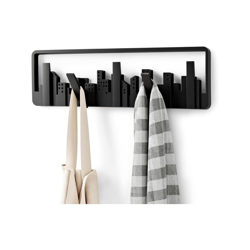 Formowany plastikowy wieszak ścienny z 5 haczykami, czarny