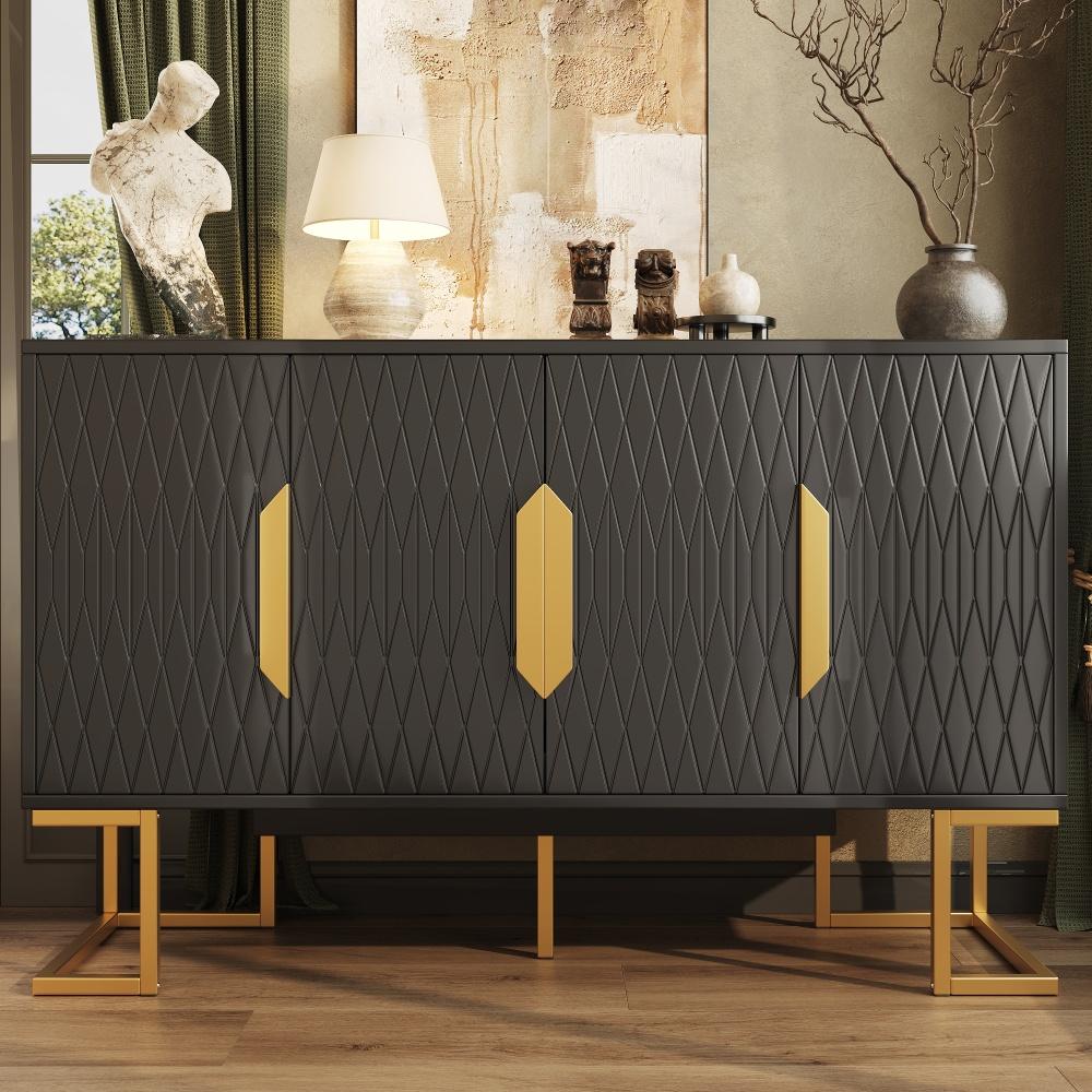 Nowoczesna szafka do przechowywania 140x40x80 cm, niebiesko-czarna, z 4 drzwiami, regulowanymi półkami i ergonomicznym blatem