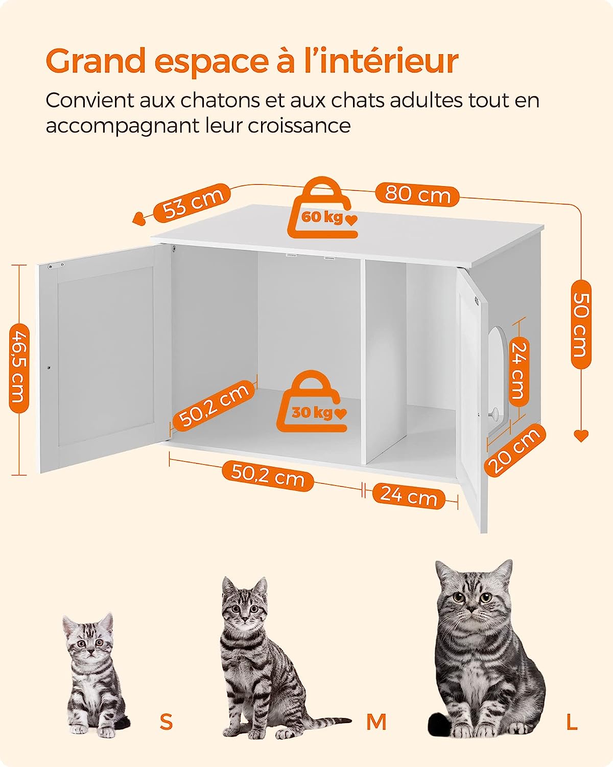 Maison De Toilette Chat, Meuble Litière Chat, Avec Séparateur Amovible, Cache-litière Pour Chat - 5