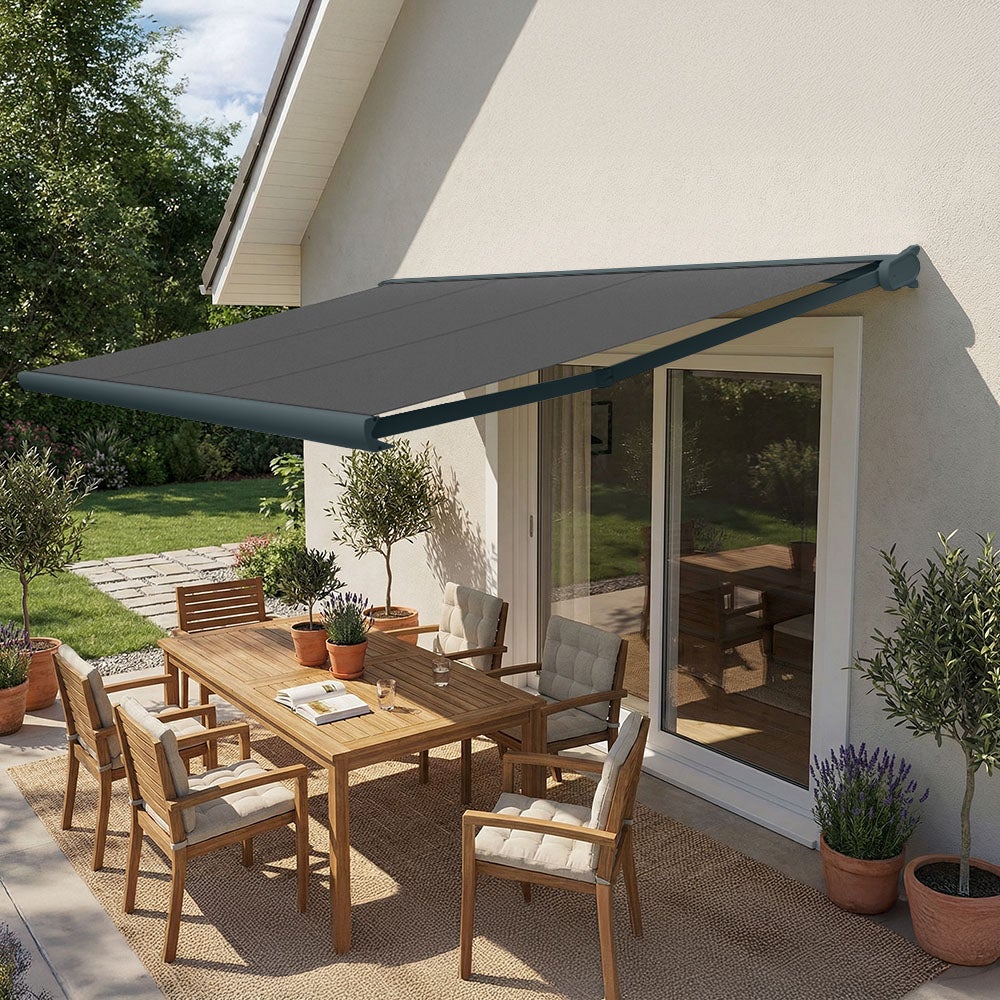 Toldo cofre brazo extensible formentor 3 x 2 m - manual - gris antracita - lona acrílica gris oscuro