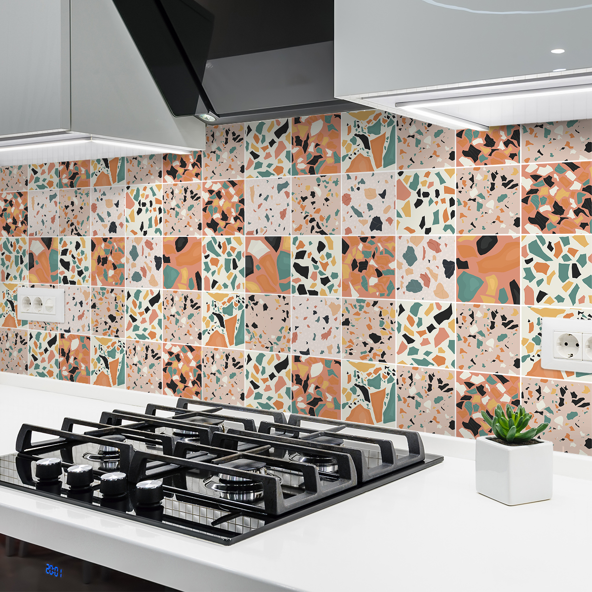 24 vinilos baldosas de cemento terrazzo zulma - adhesivo de pared - revestimiento sticker mural decorativo - 24stickers15x15cm