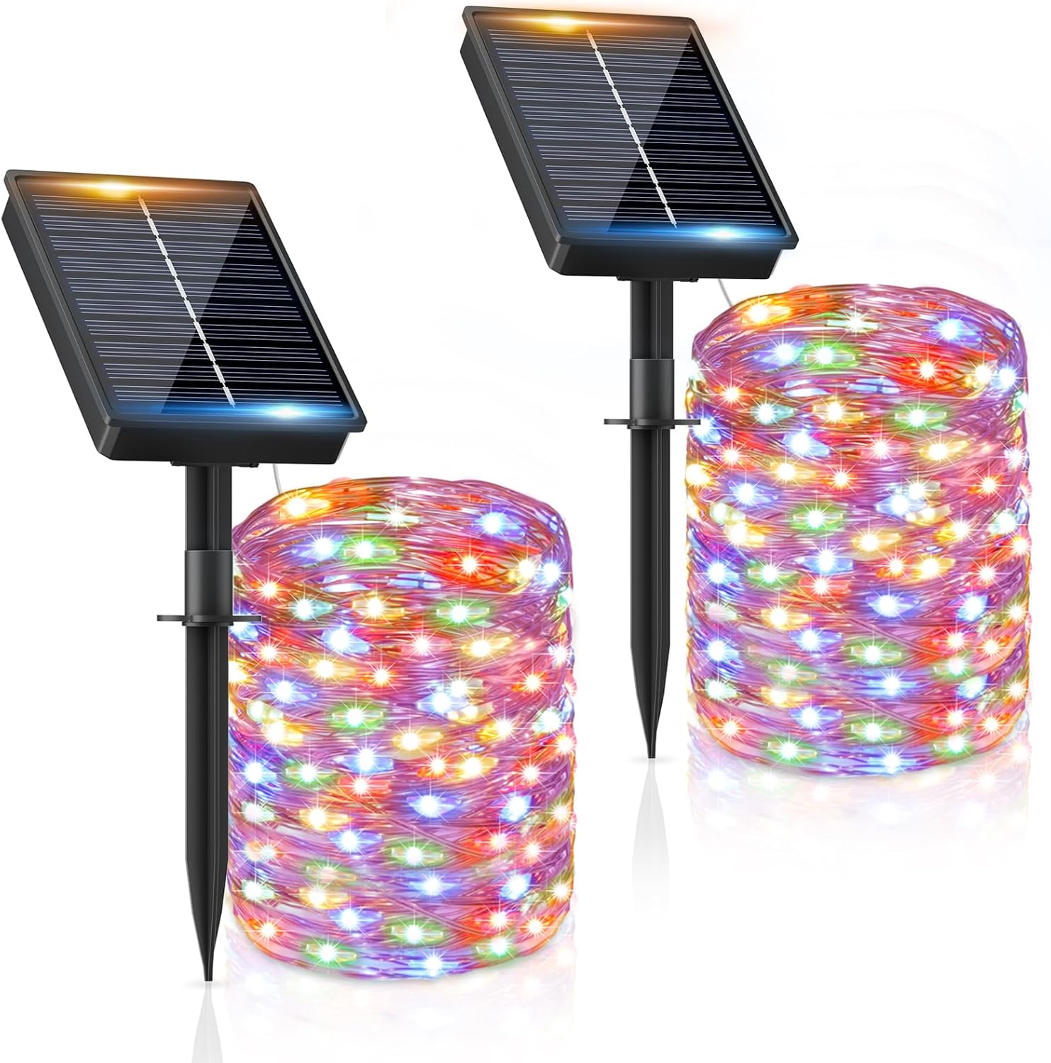 Zestaw 2 x 12M Solarna Girlanda Ogrodowa Zewnętrzna 100LED Wodoodporna Solarna Lampka Dekoracyjna Kolorowa 8 Trybów Światła do Ogrodu