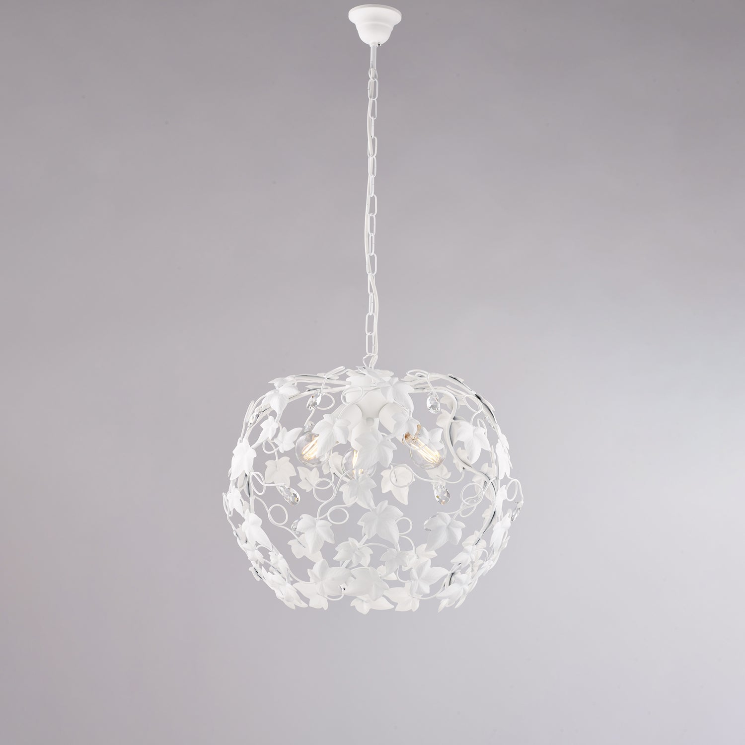 Edera Lustre en fer laqué blanc décoration shabby chic et strass cristal 3 lumières 105 d.50 BL50-3-BCO - 2