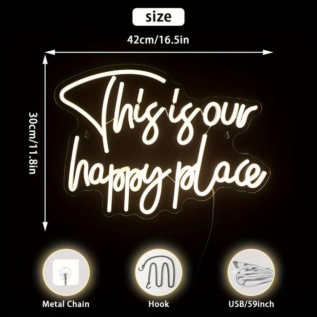 Panneau néon rose This is your happy place, pour décoration murale Panneau néon rose This is your happy place, pour décoration murale