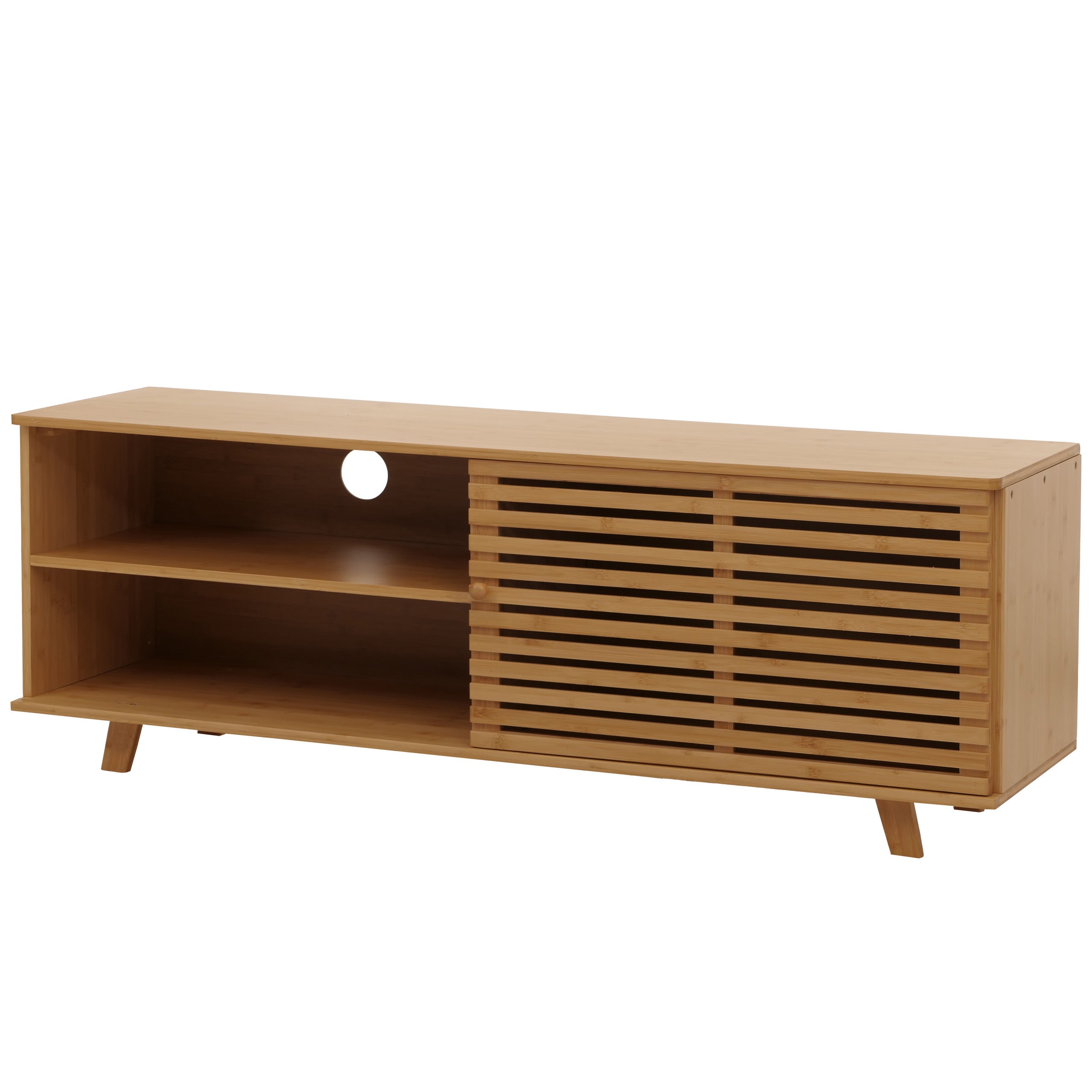 Bambusowa półka pod telewizor HWC-N80, stolik pod telewizor, komoda z szufladami, schowki z certyfikatem MVG 50x140x40cm