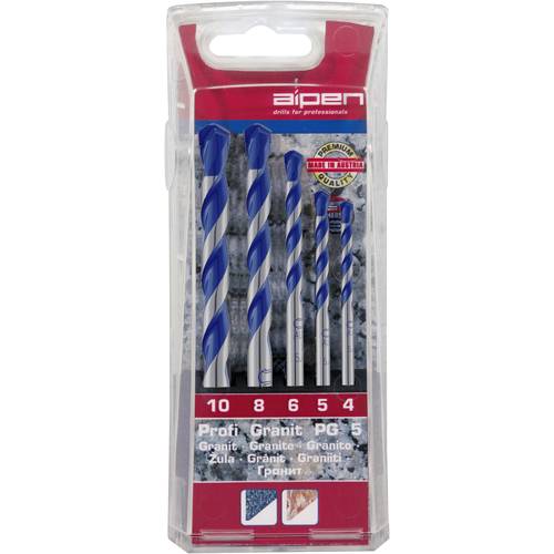 Profesjonalny zestaw wierteł do granitu, 5 elementów, średnice 4, 5, 6, 8, 10 mm, Alpen