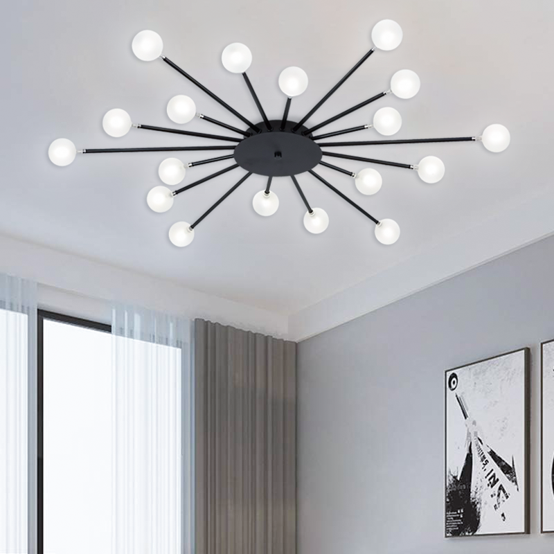 Lampa sufitowa LED, nowoczesny żyrandol, metalowa lampa Sputnik, energooszczędna lampa wisząca LED, lampa sufitowa z 18 szklanymi kloszami, 95 cm - 3