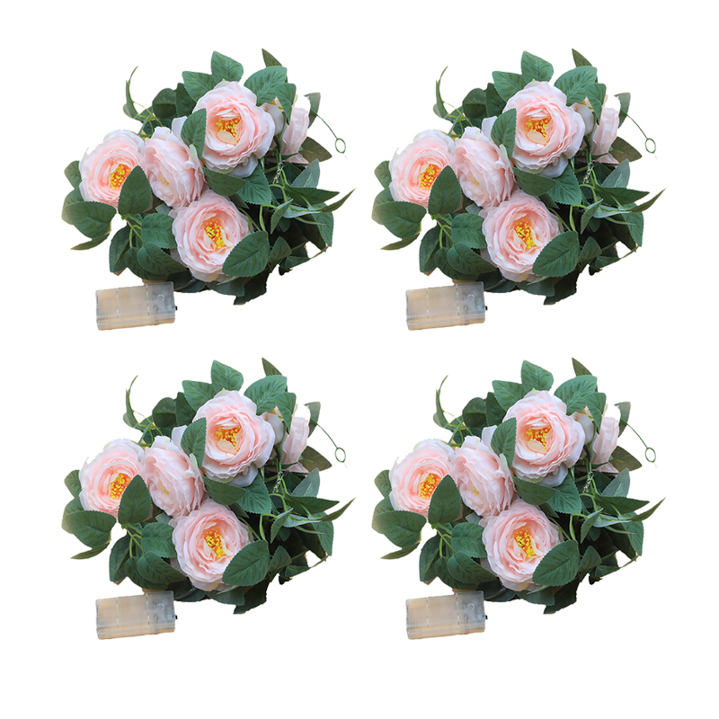 Guirlande lumineuse LED en rotin blanc chaud, 4 pièces, guirlande lumineuse décorative en forme de camélia, 2 mètres, 6 fleurs