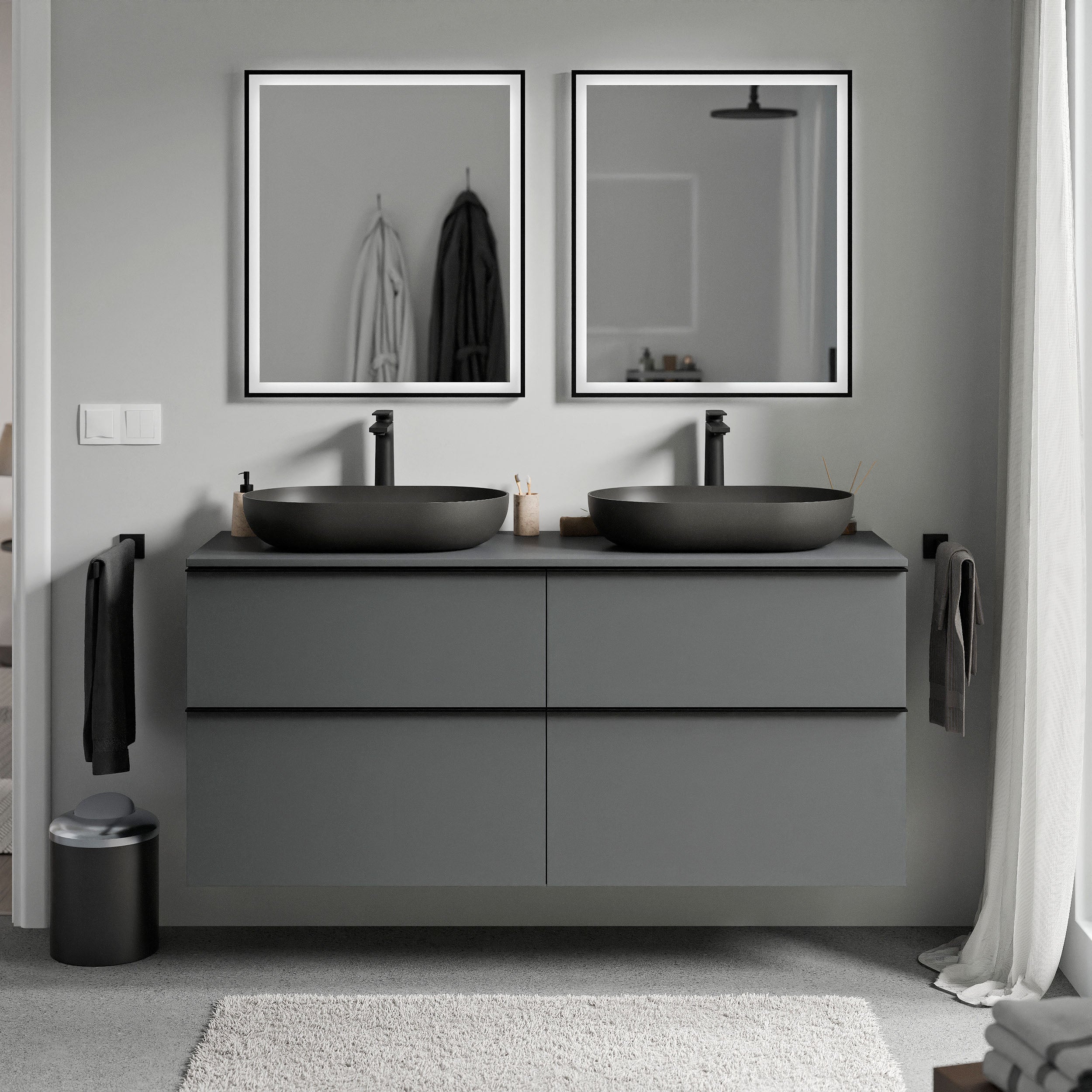 Bernstein - mueble lavabo suspendido mdf antracita mate, encimera de lavabo antracita mate, tirador negro mate 120x46x62cm - lavoa