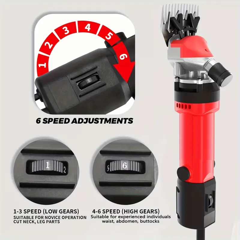 Tosquiadeira elétrica de ovelhas, máquina de tosquiar ovelhas com 6 velocidades ajustáveis, máquina de tosquiar profissional (vermelha) - 5