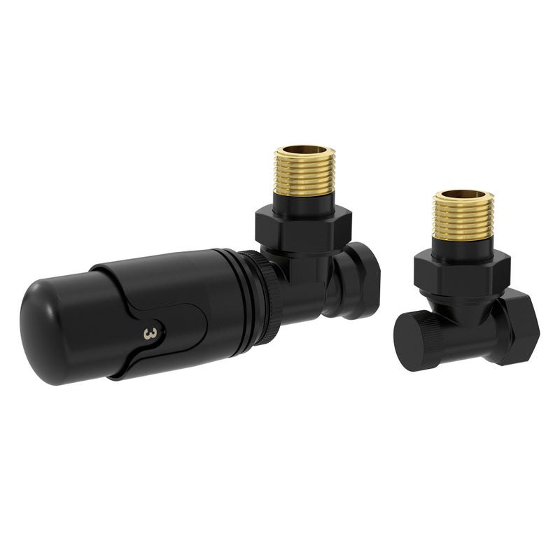 LuxeBath zawór termostatyczny 1/2 cala narożny czarny z głowicą czujnikiem cieczowym zestaw złączka powrotna do grzejnika CO regulator antyzamarzanie