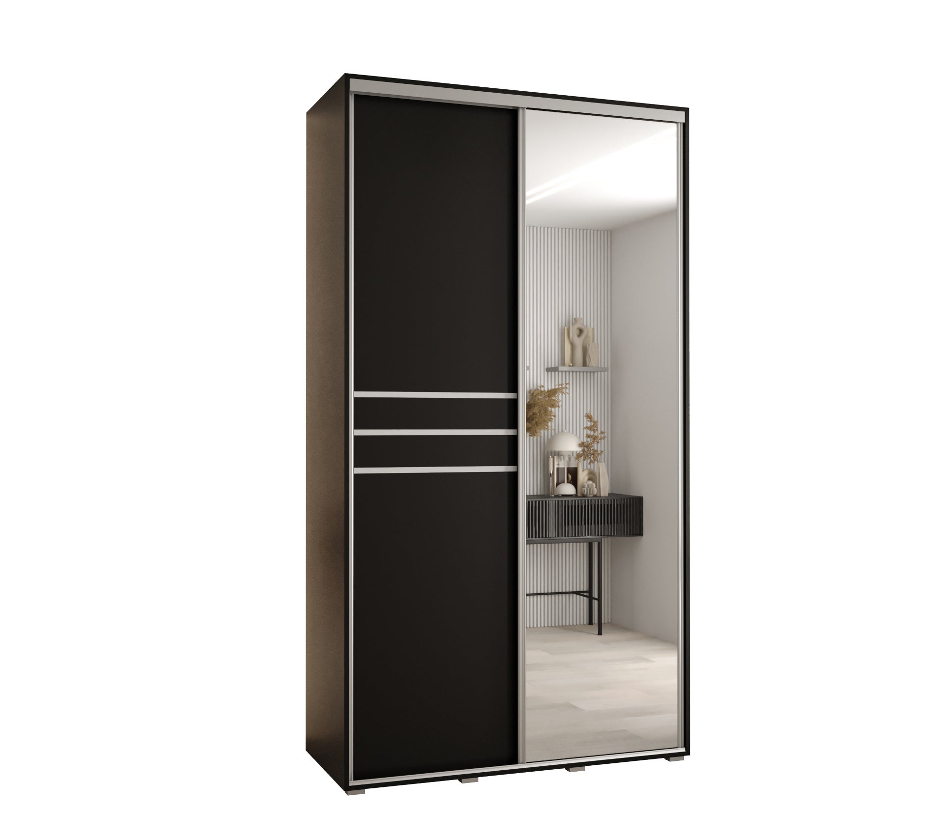 Szafa przesuwna z lustrem wysoka Davos 11 130 x 60 x 235,2 cm czarny + czarny + u. srebrny - Abiks Meble