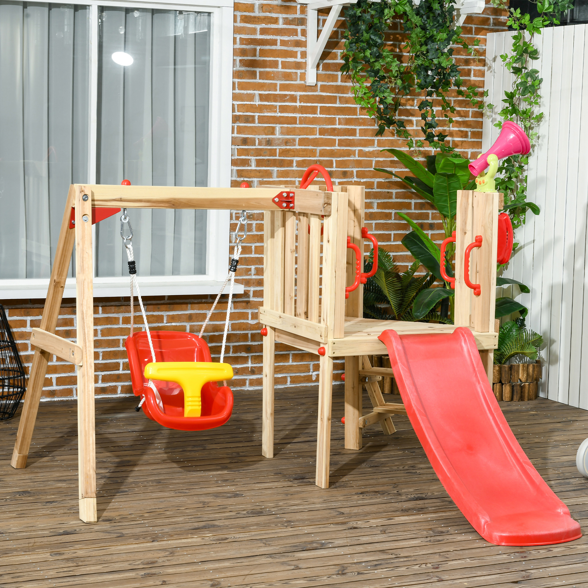 Per Bambini Altalena Legno Con Scivolo Altalena Giardino Scivolo