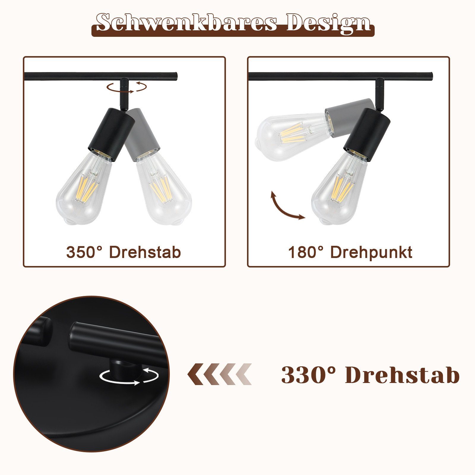 NETTLIFE Plafoniera Faretto da soffitto nero E27 Lampada da industriale orientabile a 350° vintage per corridoio per (Senza lampadina) - 3