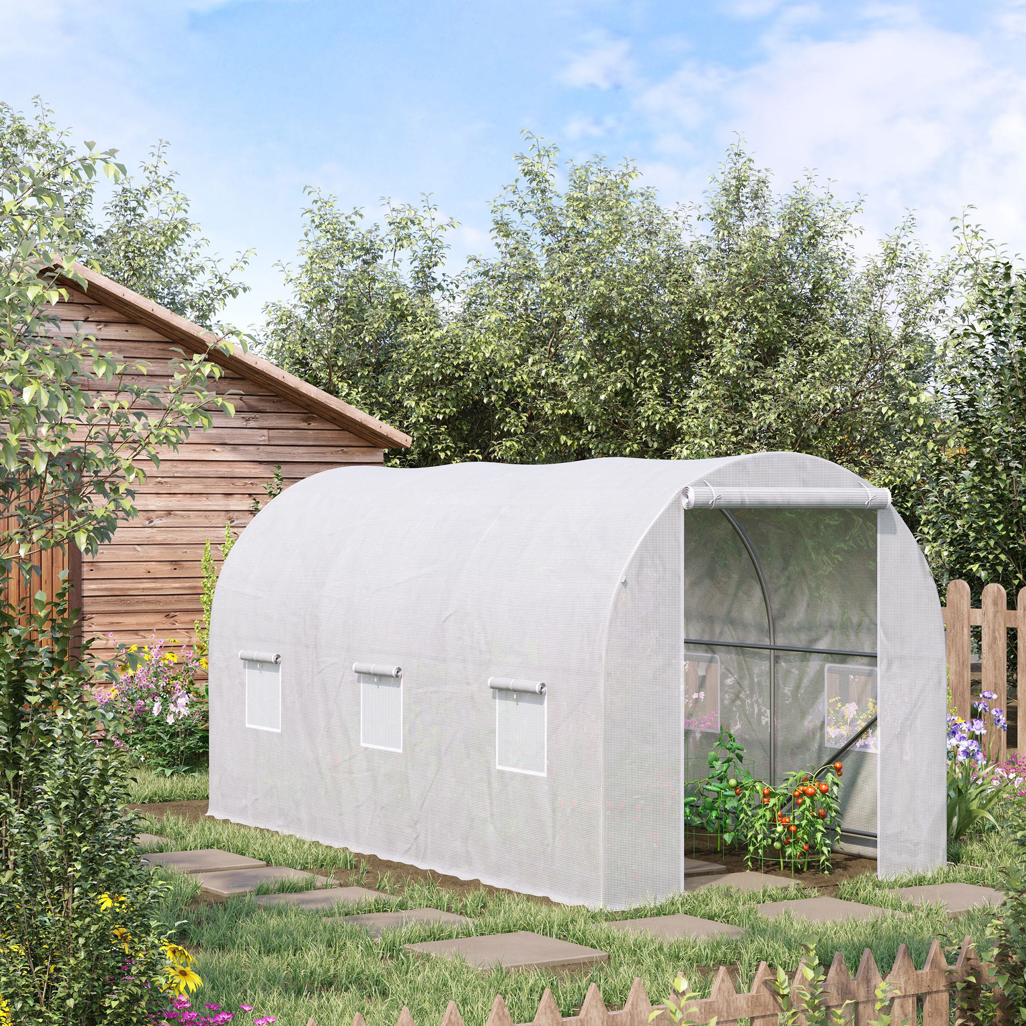 Serre de Jardin Tunnel Surface Sol 7 m² 3,5L x 2l x 2H m châssis Tubulaire renforcé 18 mm 6 fenêtres Blanc - 3