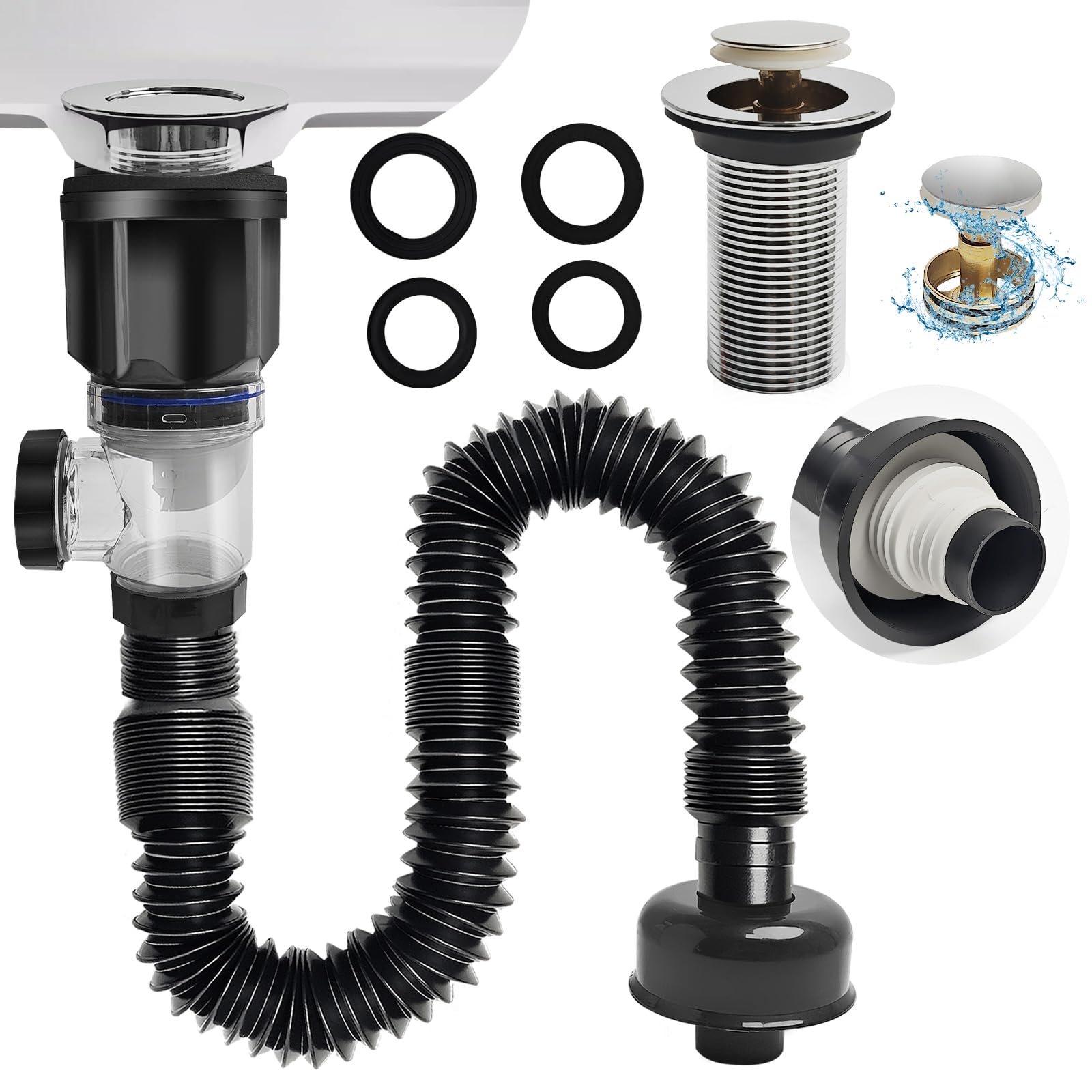 Kit Tappo Di Scarico Pop-Up Cromato Per Lavandino Bagno: Metallico Con Braccio Girevole, Sfera 18 Mm, Compatibile Con PS469, PSB327, Sostituisce PS2673
