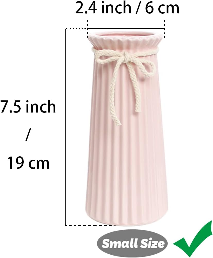 Vase conique en céramique rose, hauteur 19 cm, vase hydroponique simple de style européen, vase décoratif haut moderne pour centre de table - 2