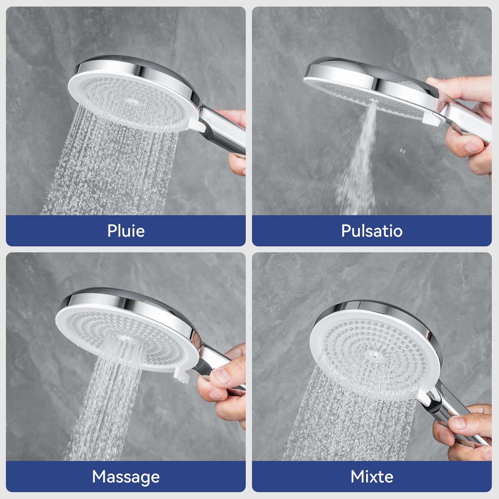 Pommeau De Douche Haute Pression Avec Flexible 150 Cm Et 4 Filtres - Économe Et Mat, Argenté