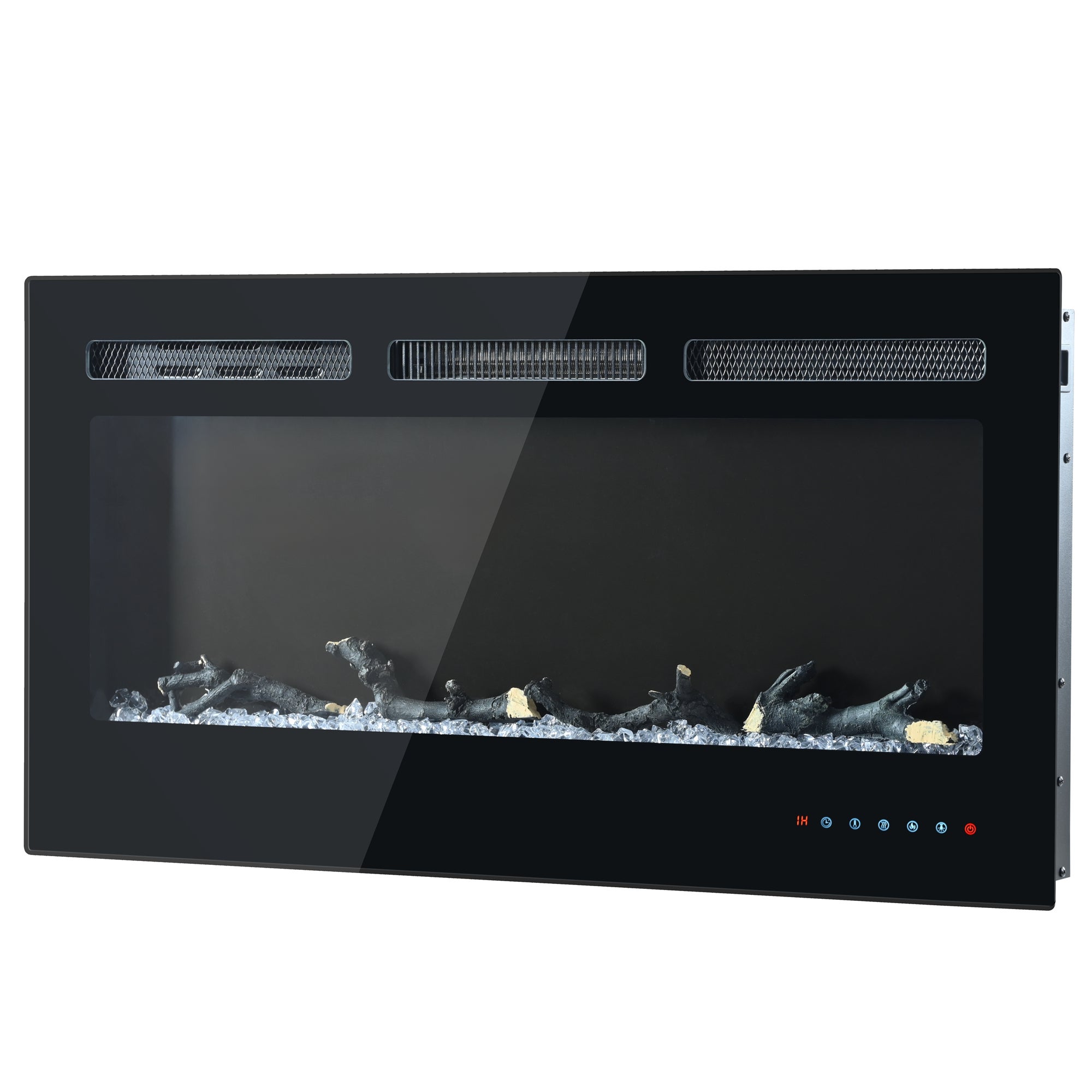 Cheminée électrique murale et encastrable - Télécommande et écran tactile 900/1800 W - 106,5 x 46,5 x 12 cm - 12 couleurs - Noir - 5