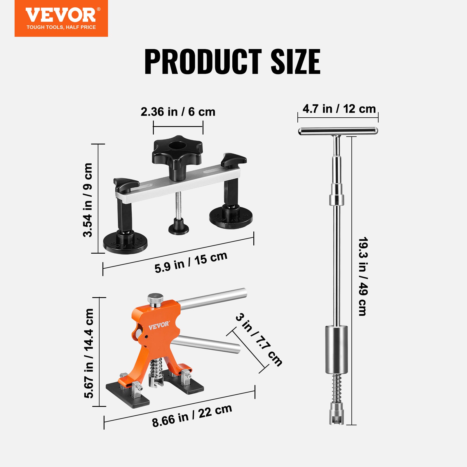 Outils de Debosselage sans Peinture VEVOR 69PCs Kit Debosselage Carrosserie avec Pont Extracteur Dore Marteau Coulissant Pistolet et Batons de Colle L - 5